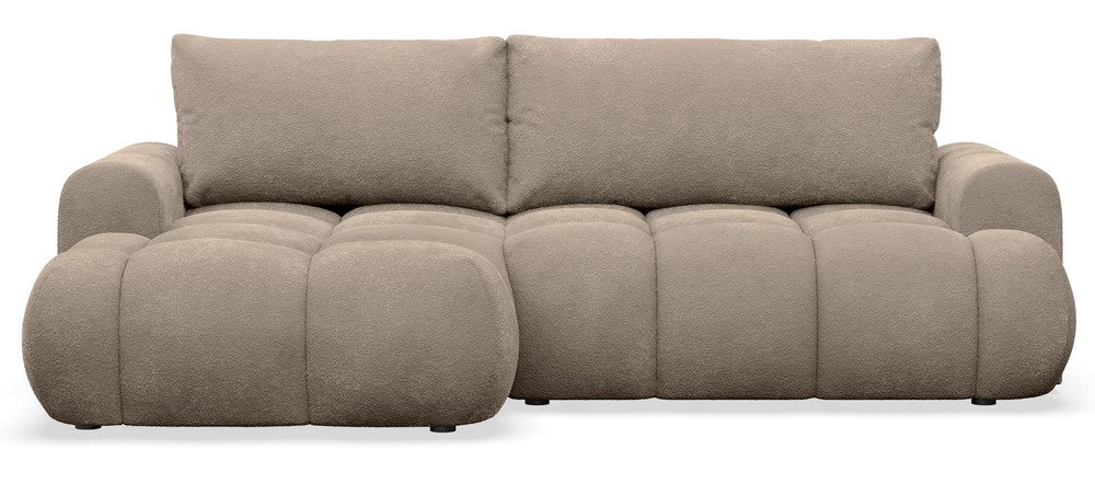 SELSEY Narożnik z funkcją spania Ombo Mini L-kształtny lewostronny z pojemnikiem ciemnobeżowy boucle