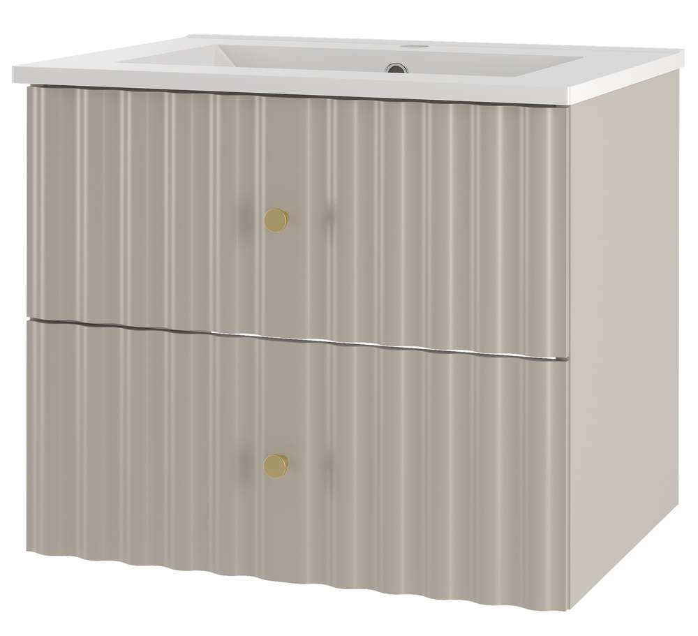 SELSEY Szafka łazienkowa z umywalką Aqua 60 cm ryflowane fronty szary beż