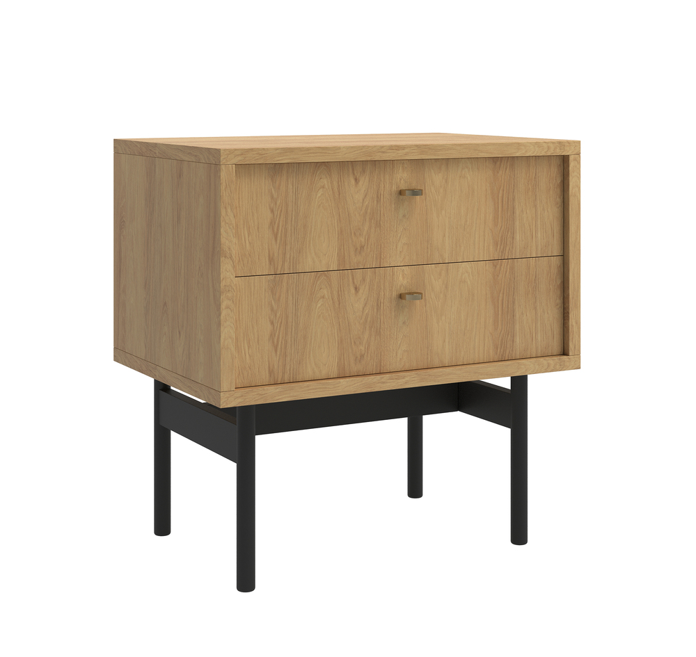 SELSEY Szafka nocna Olar z dwiema szufladami 55 cm Hikora naturalna