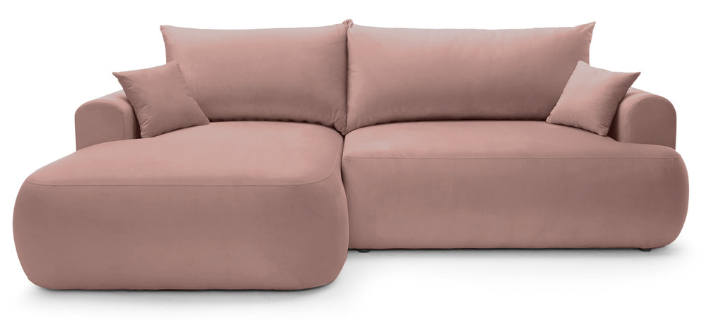 SELSEY Narożnik z funkcją spania Ovo L-kształtny lewostronny z pojemnikiem jasnoróżowy welur hydrofobowy