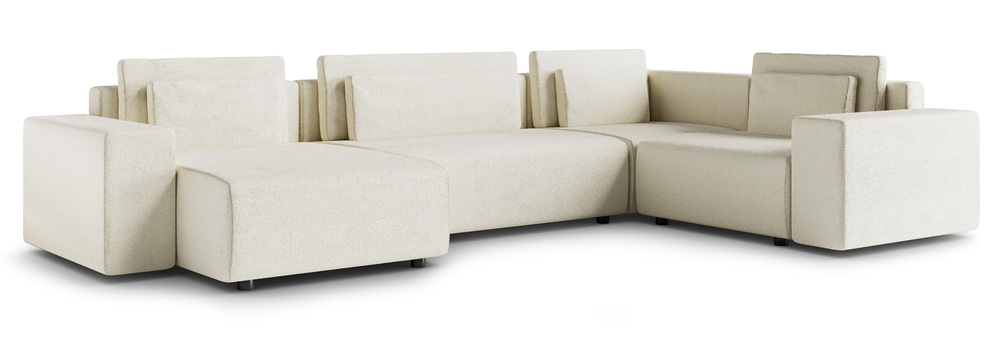 SELSEY Narożnik z funkcją spania Vesna U-kształtny lewostronny z pojemnikiem jasnobeżowy plecionka