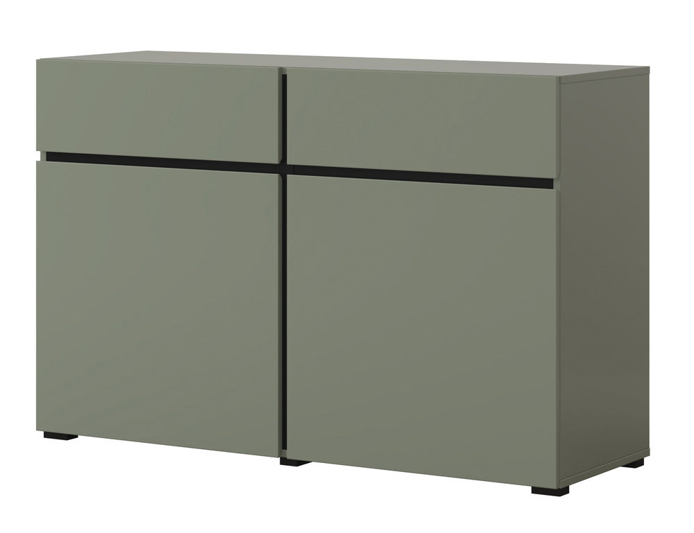 SELSEY Komoda Kruzoe 78 cm z dwiema szufladami i dwiema szafkami zielona