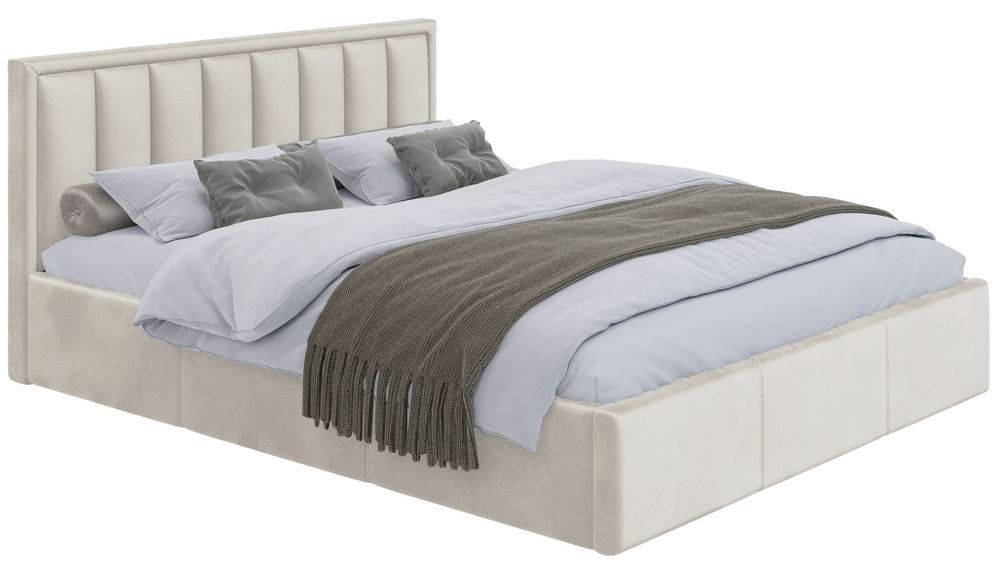 SELSEY Łóżko tapicerowane 140x200 cm Munno z pojemnikiem i metalowym stelażem kremowy welur