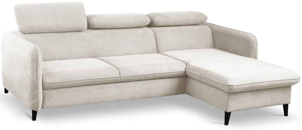 SELSEY Narożnik z funkcją spania Drene L-kształtny prawostronny z regulowanymi zagłówkami i pojemnikiem jasnobeżowy szenil hydrofobowy