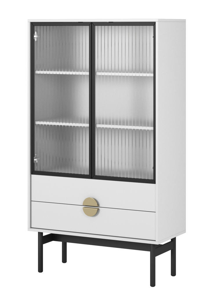 SELSEY Witryna niska Stoon 85 cm z trzema półkami i dwiema szufladami 85 cm Biała