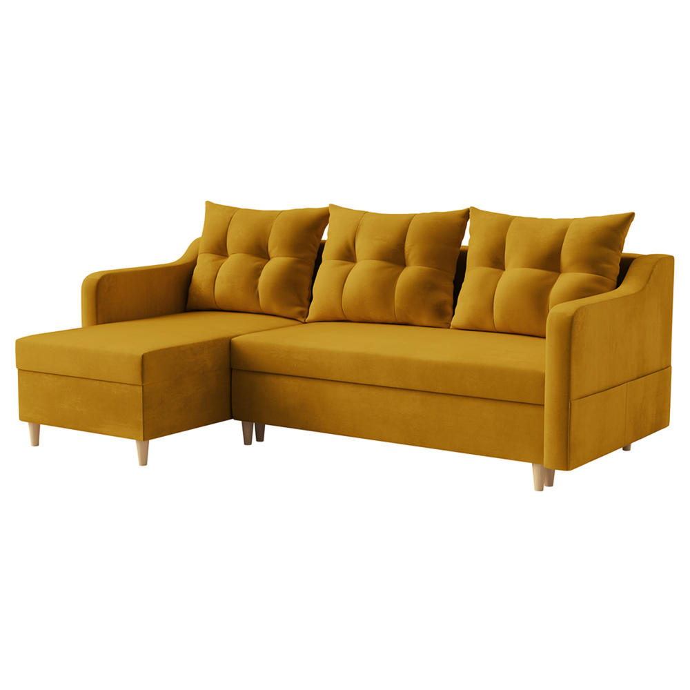 SELSEY Narożnik z funkcją spania Bernial L-kształtny z pojemnikiem uniwersalny musztardowy