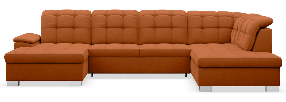 SELSEY Narożnik z funkcją spania Jamaal U-kształtny lewostronny z pojemnikiem miedziany welur hydrofobowy