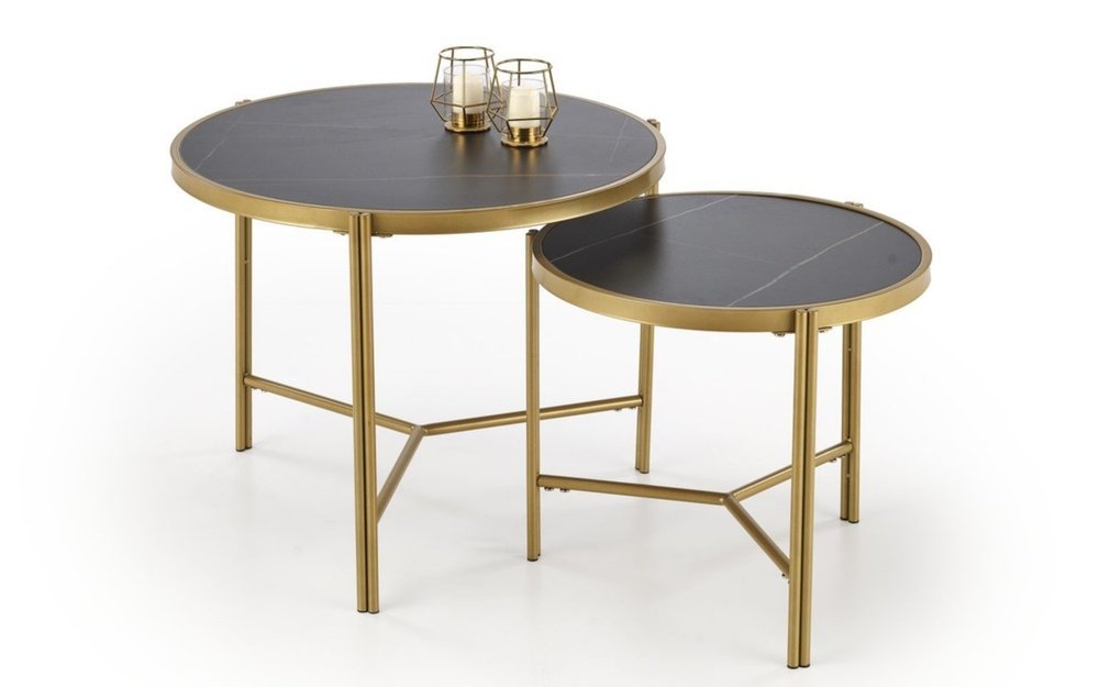 SELSEY Zestaw dwóch stolików kawowych Hesivene z okrągłymi blatami 63 cm i 48 cm czarny marmur/ złoty