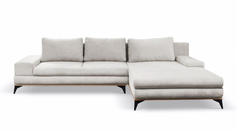 SELSEY Narożnik z funkcją spania Stoverto z pojemnikiem kremowy w tkaninie hydrofobowej welur lewostronny