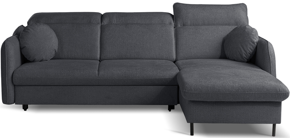 SELSEY Narożnik z funkcją spania Belvo L-kształtny prawostronny z regulowanymi zagłówkami i pojemnikiem grafitowy szenil hydrofobowy łatwoczyszczący