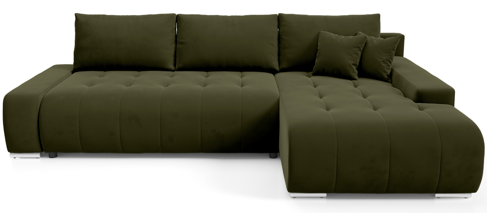 SELSEY Narożnik z funkcją spania Magliano L-kształtny prawostronny z pojemnikiem oliwkowy welur