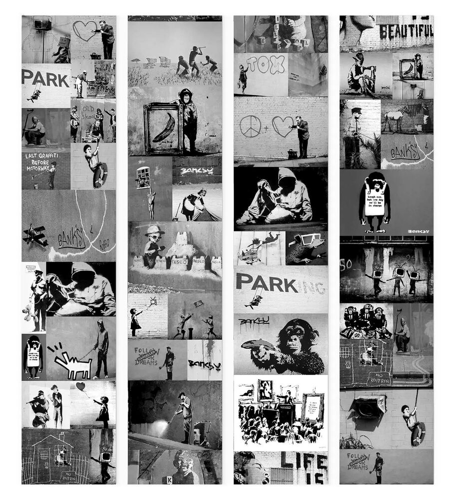 SELSEY Tapeta Szary kolaż Banksy 1000x50 cm