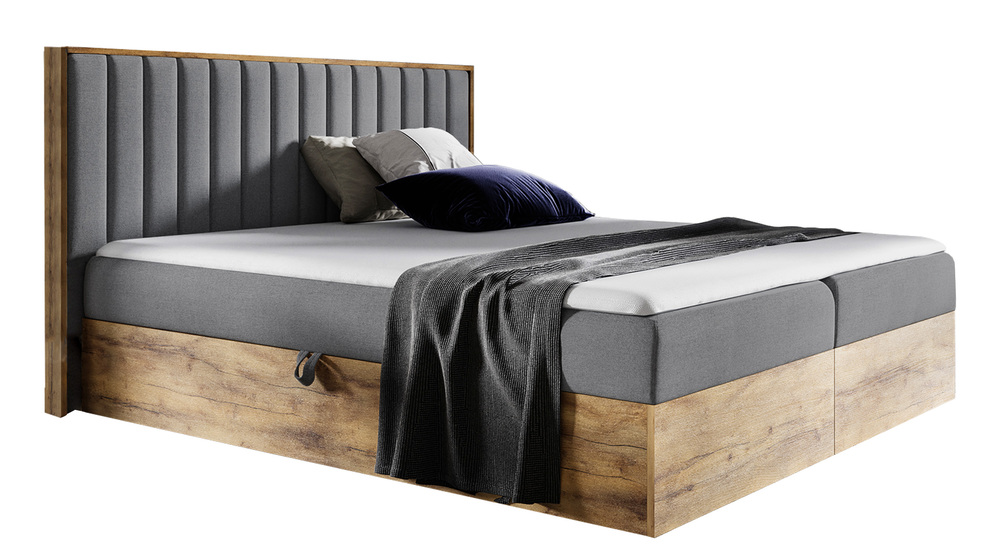 SELSEY Łóżko kontynentalne Mirolla 180x200 z dwoma pojemnikami i materacem ciemnoszare