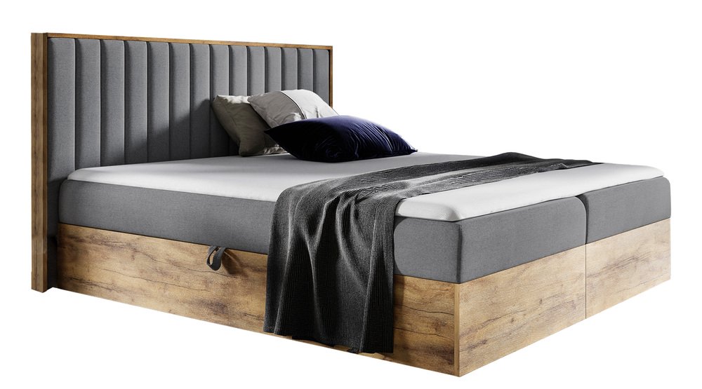 SELSEY Łóżko kontynentalne Mirolla 180x200 z dwoma pojemnikami i materacem ciemnoszare