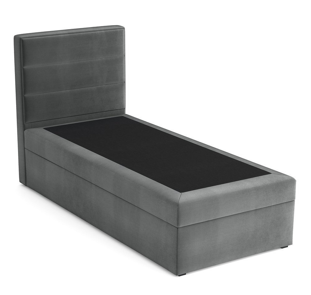 SELSEY Łóżko kontynentalne 90x200 cm Valdamone z pojemnikiem ciemnoszare welur hydrofobowy prawostronne