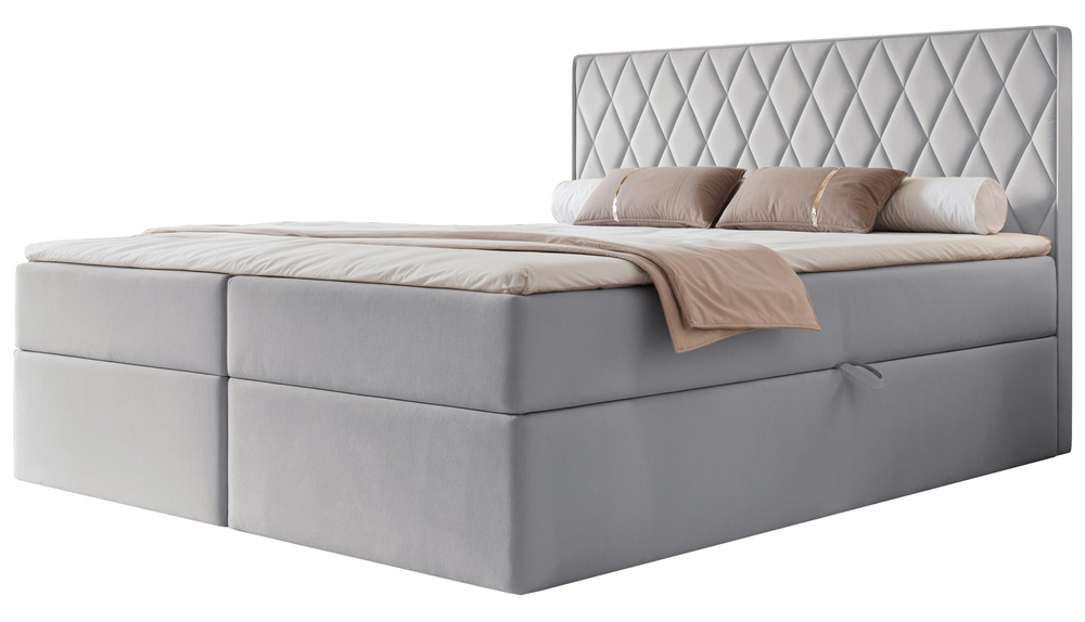 SELSEY Łóżko kontynentalne 140x200 cm Carenzo z materacem bonellowym i topperem gołębie welur hydrofobowy