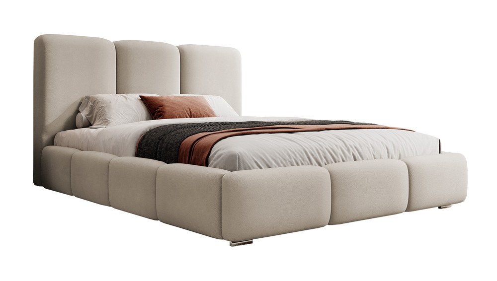 SELSEY Łóżko tapicerowane 160x200 cm Bauro z pojemnikiem z metalowym stelażem szarobeżowe welur