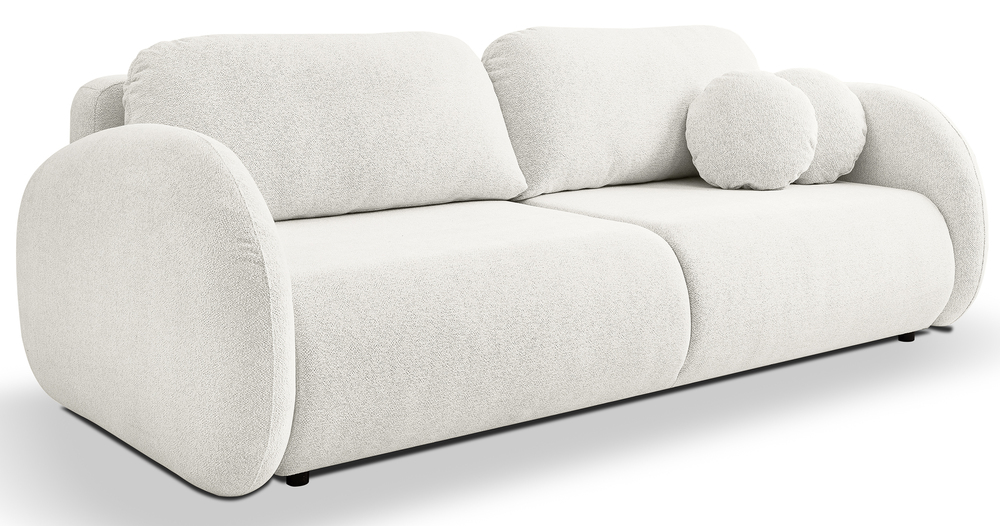 SELSEY Kanapa rozkładana trzyosobowa Ovally z pojemnikiem kremowa szenil