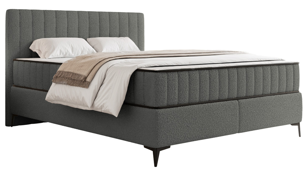 SELSEY Łóżko kontynentalne 180x200 cm Mufasso z pojemnikiem ciemnoszare boucle