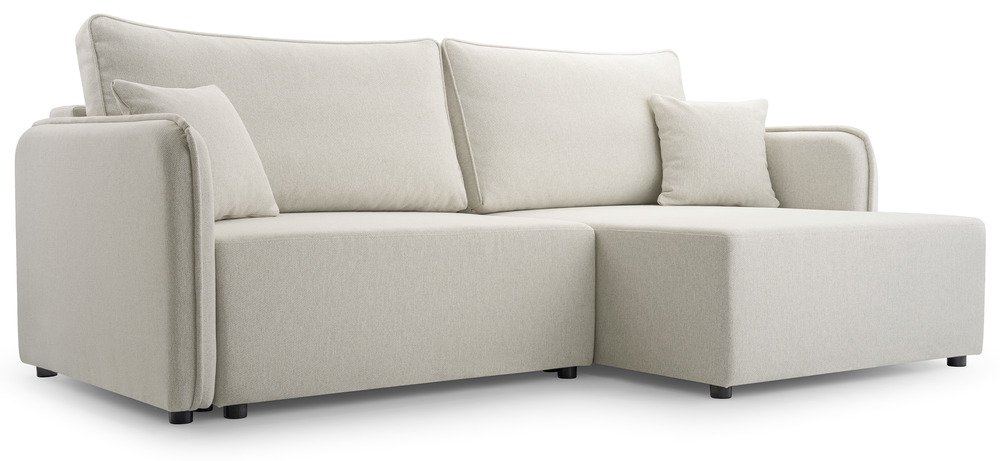 SELSEY Narożnik z funkcją spania Kassian L-kształtny prawostronny z pojemnikiem kremowy plecionka