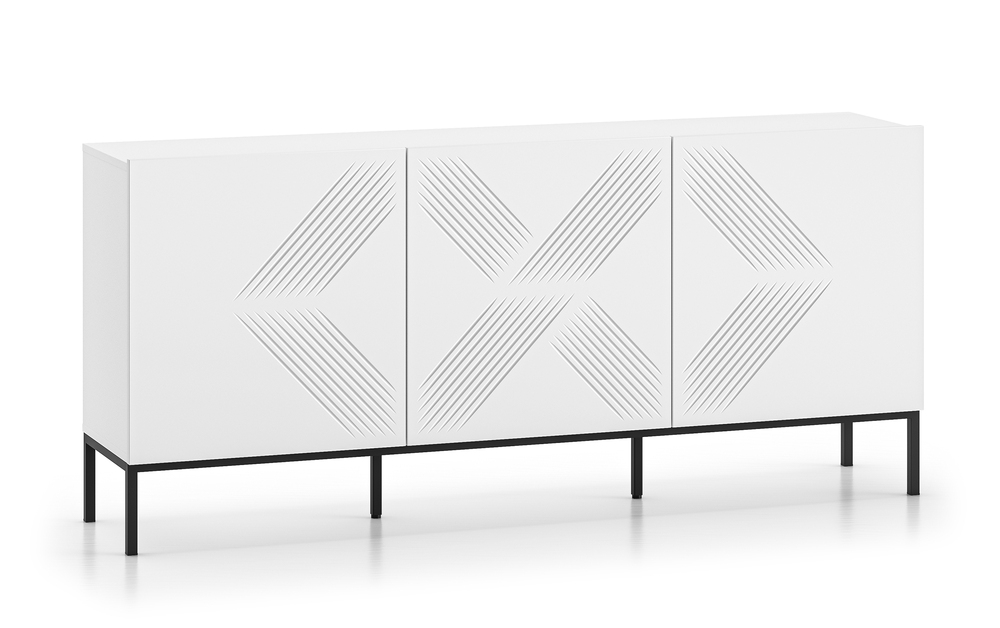 SELSEY Komoda trzydrzwiowa Nebbato 170 cm biała z czarnym stelażem