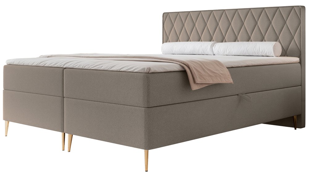 SELSEY Łóżko kontynentalne 140x200 cm Caresso z materacem bonellowym i topperem jasnobrązowe szenil hydrofobowy