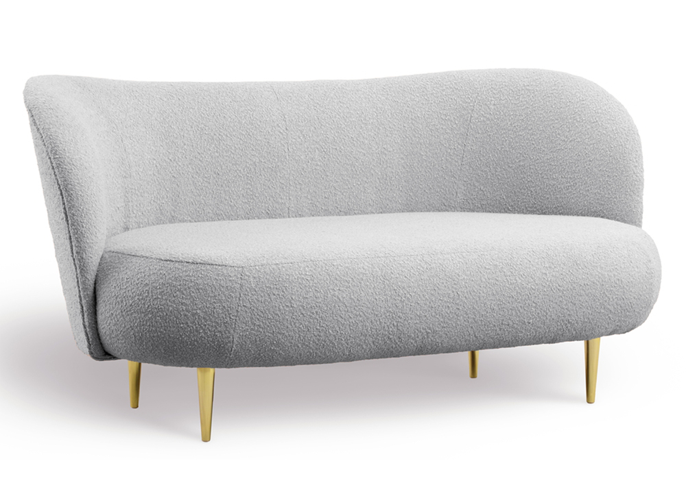 SELSEY Sofa trzyosobowa Alago jasnoszary boucle na złotych nogach