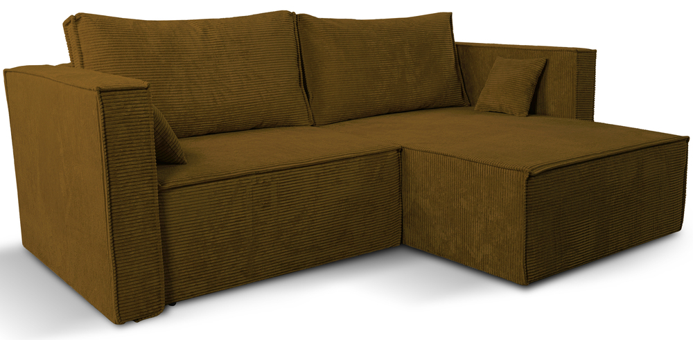 SELSEY Narożnik z funkcją spania Ontaro L-kształtny uniwersalny z pojemnikiem musztardowy sztruks