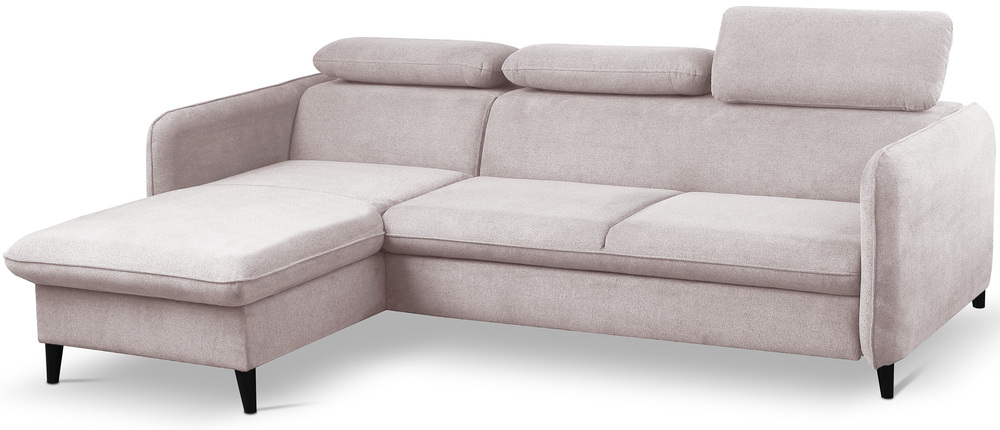 SELSEY Narożnik z funkcją spania Drene L-kształtny lewostronny z regulowanymi zagłówkami i pojemnikiem beżowy szenil hydrofobowy