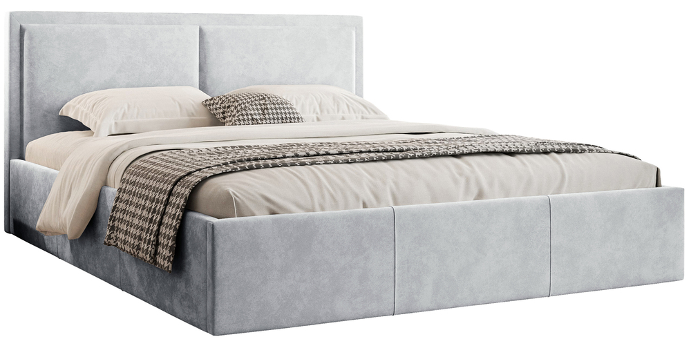 SELSEY Łóżko tapicerowane 140x200 cm Soave II z pojemnikiem i metalowym stelażem jasnoszary welur