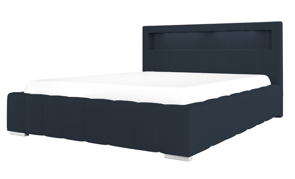 SELSEY Łóżko tapicerowane Foenum 120x200 ze stelażem metalowym i pojemnikiem granatowe hydrofobowe