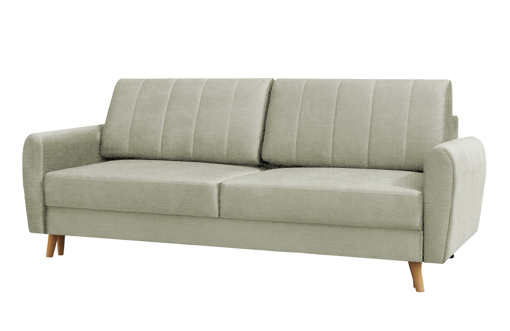 SELSEY Kanapa rozkładana trzyosobowa Dordo beżowa z pojemnikiem welur hydrofobowy