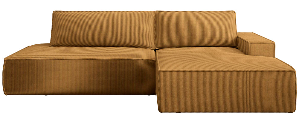 SELSEY Narożnik z funkcją spania Felicjo L-kształtny prawostronny z pojemnikiem musztardowy sztruks