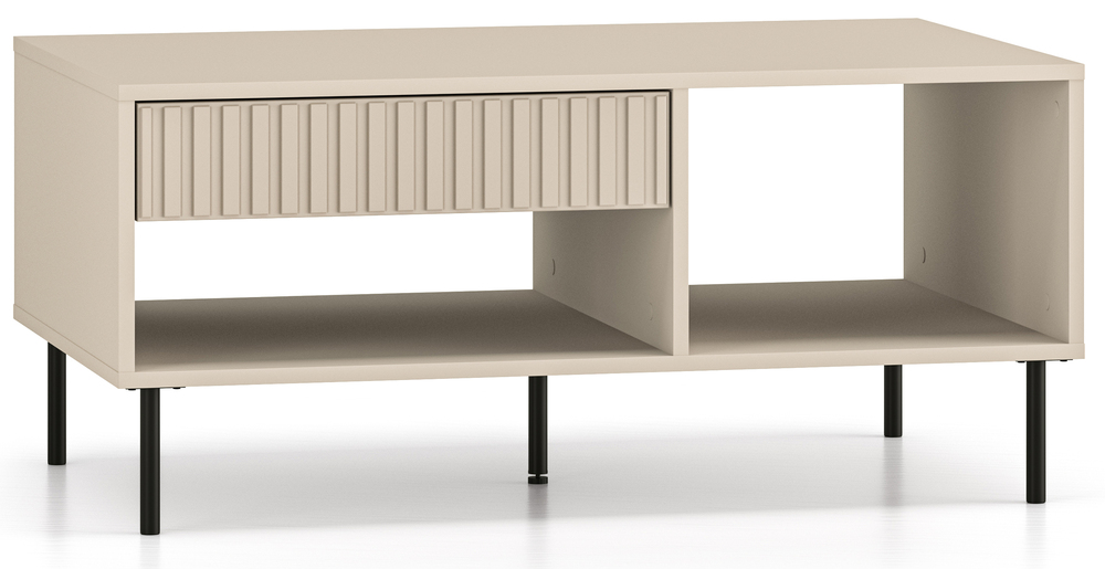 SELSEY Stolik kawowy Caletto z szufladą 100 cm ozdobne lamele beżowy