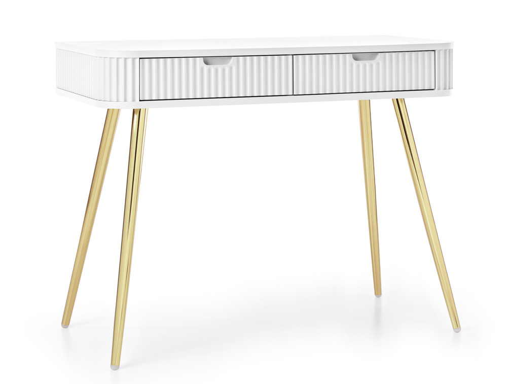 SELSEY Toaletka Zova z dwoma szufladą i lamelowymi frontami 103 cm Biała ze złotymi nogami