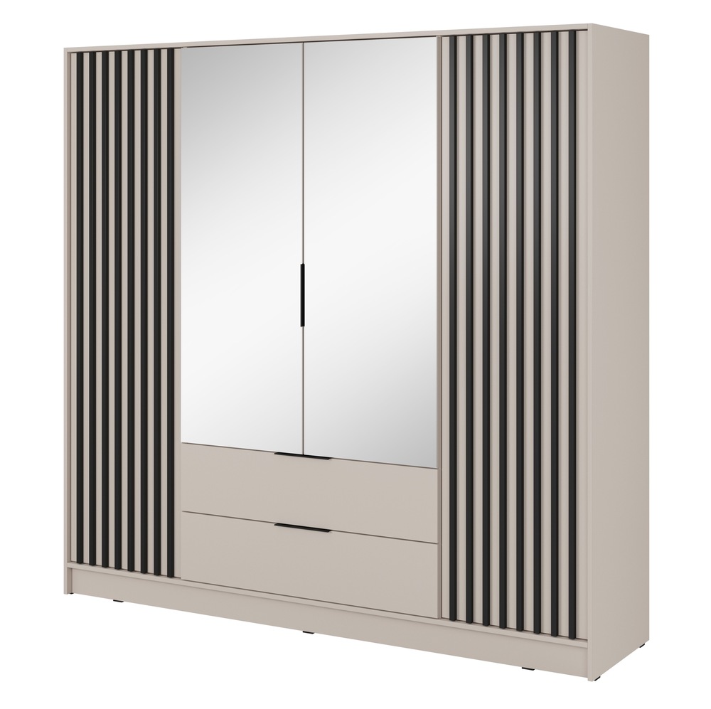 SELSEY Szafa z lustrem Karette czterodrzwiowa kaszmir czarne lamele