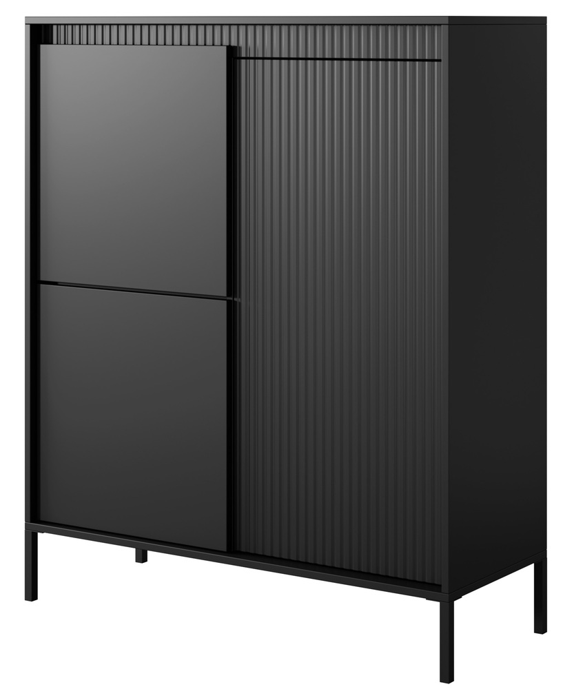 SELSEY Komoda wysoka Falsetto trzydrzwiowa z ryflowanymi frontami 104 cm czarna