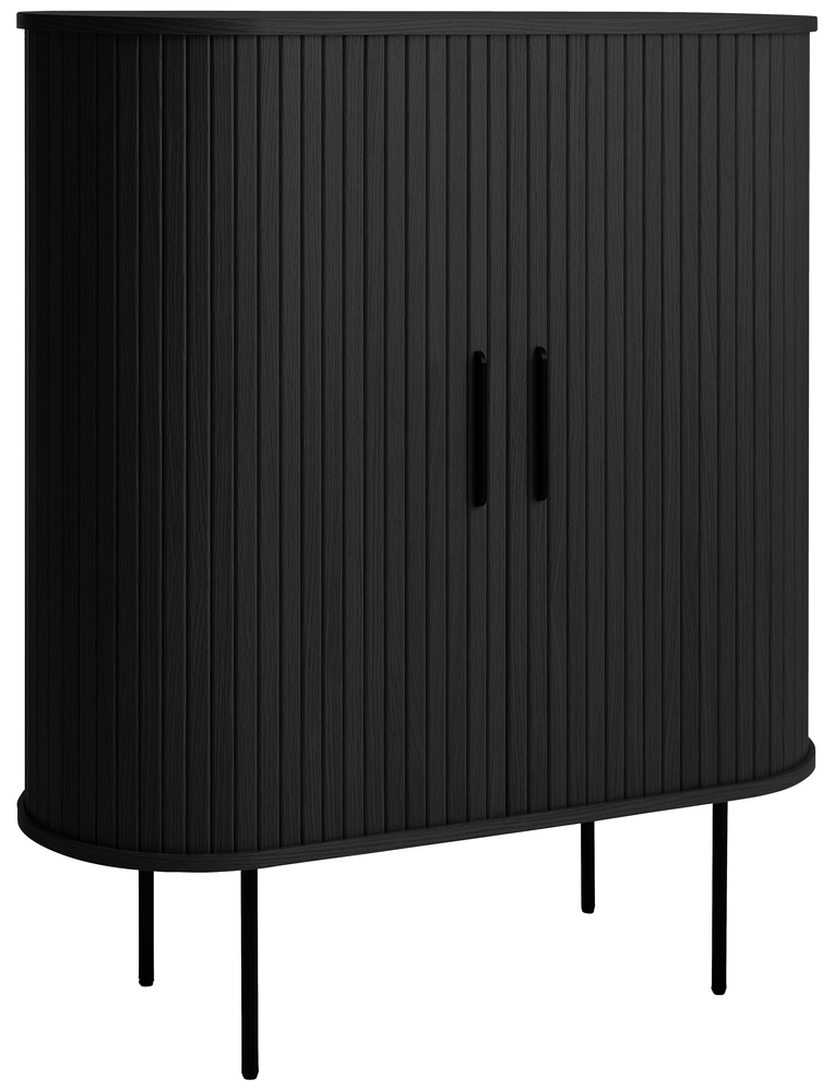 SELSEY Komoda wysoka Gativel 100 cm z uchwytami na kieliszki lamele dąb czarny