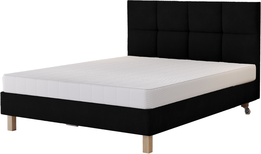 SELSEY Łóżko tapicerowane 160x200 cm Donbay z wezglowiem panelowym i materacem kieszeniowym czarne welur hydrofobowy