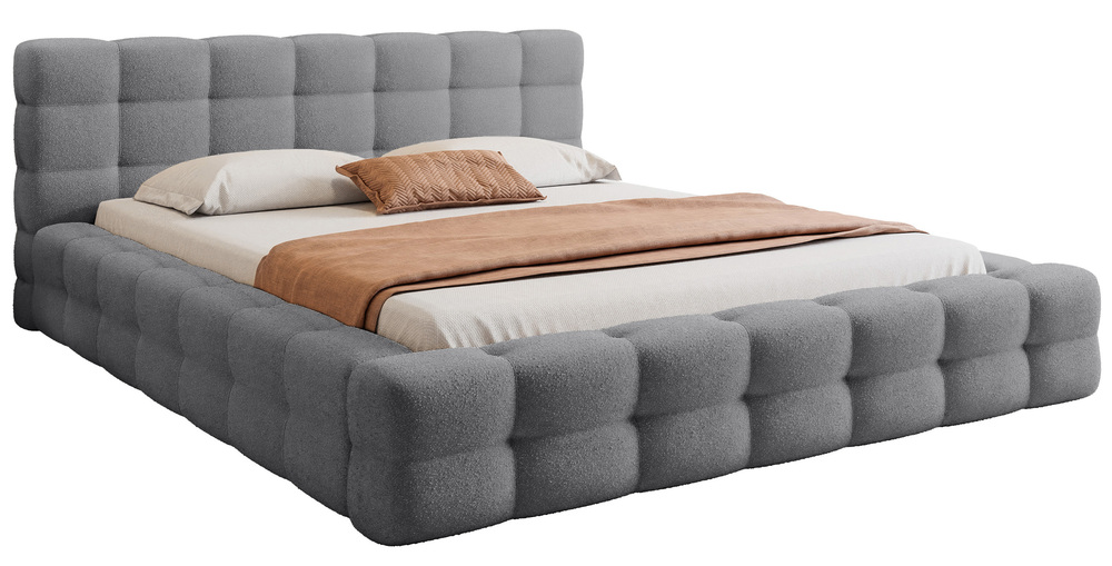 SELSEY Łóżko tapicerowane 140x200 cm Floriso z pojemnikiem i metalowym stelażem szare boucle