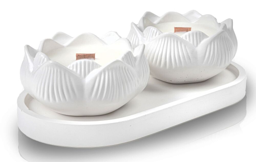 SELSEY Zestaw dwóch świec sojowych Lotos Black Opium biały gips