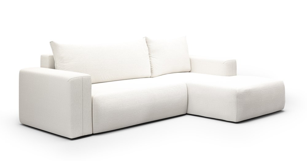 SELSEY Narożnik z funkcją spania Lummi L-kształtny z pojemnikiem biały szenil hydrofobowy prawostronny