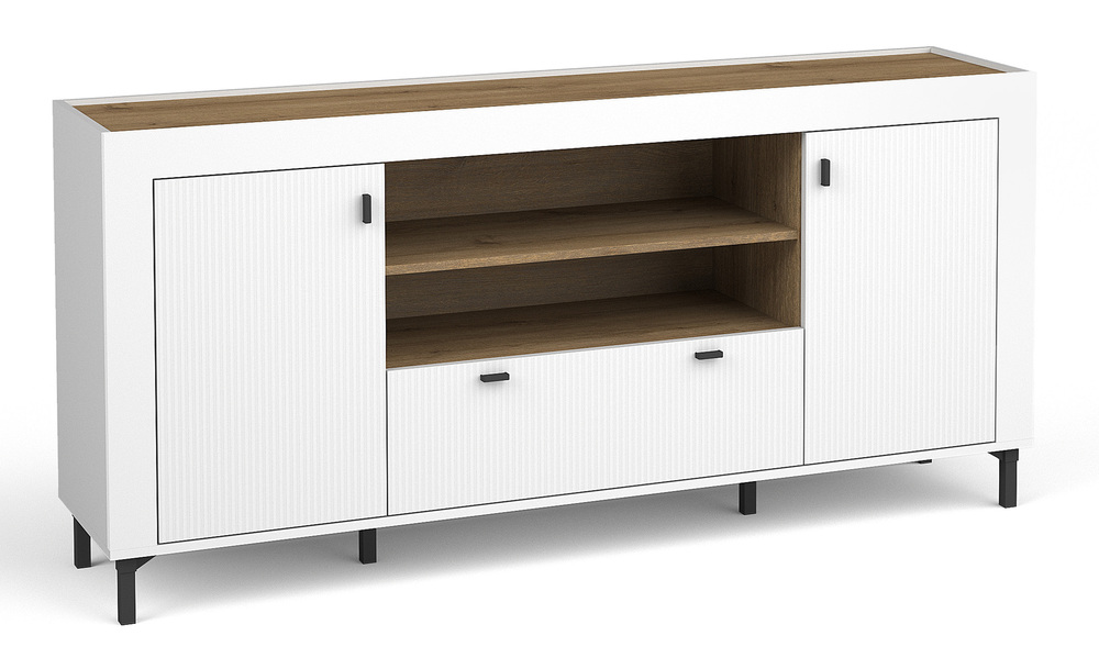 SELSEY Komoda dwudrzwiowa Lammila 171 cm z szufladą biały / dąb whisky