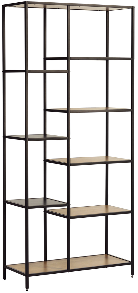 SELSEY Regał otwarty Koneso 180 cm z dziewięcioma półkami dąb/czarny