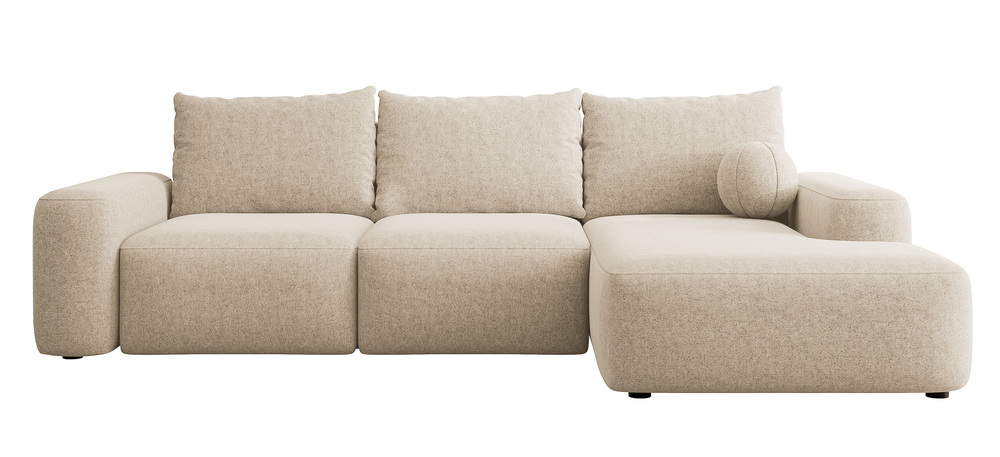 SELSEY Narożnik z funkcją spania Carnos L-kształtny z piłką, pojedyncze poduszki beżowy szenil hydrofobowy prawostronny