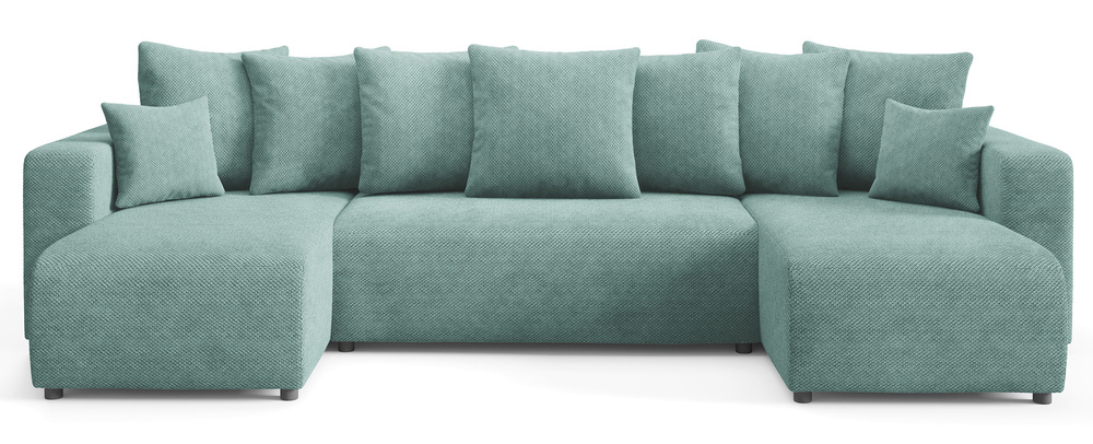 SELSEY Narożnik z funkcją spania Laria U-kształtny z pojemnikiem turkusowy szenil hydrofobowy