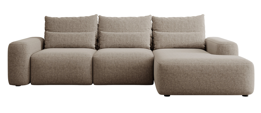 SELSEY Narożnik z funkcją spania Carnos L-kształtny z dodatkowymi poduszkami lędźwiowymi jasnobrązowy szenil hydrofobowy prawostronny