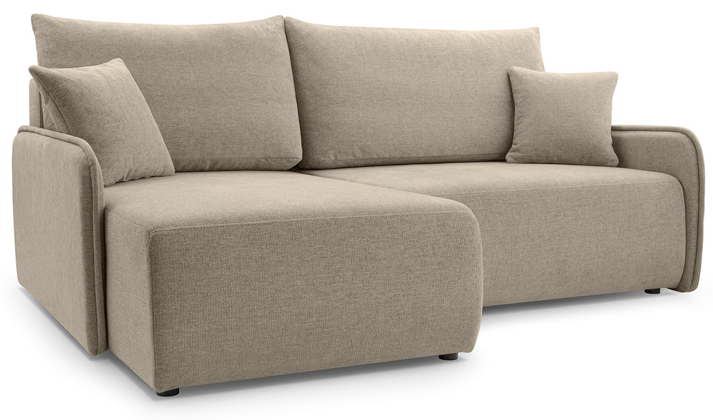 SELSEY Narożnik z funkcją spania Netarro L-kształtny lewostronny z pojemnikiem ciemnobeżowy szenil