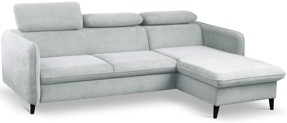 SELSEY Narożnik z funkcją spania Drene L-kształtny prawostronny z regulowanymi zagłówkami i pojemnikiem jasnoszary szenil hydrofobowy