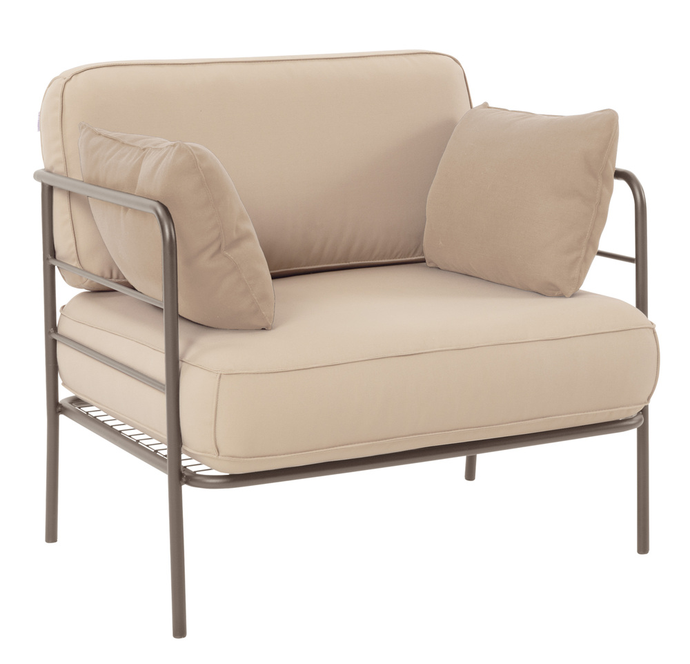 SELSEY Fotel ogrodowy Preggel w tkaninie hydrofobowej beżowy/ beżowowy stelaż